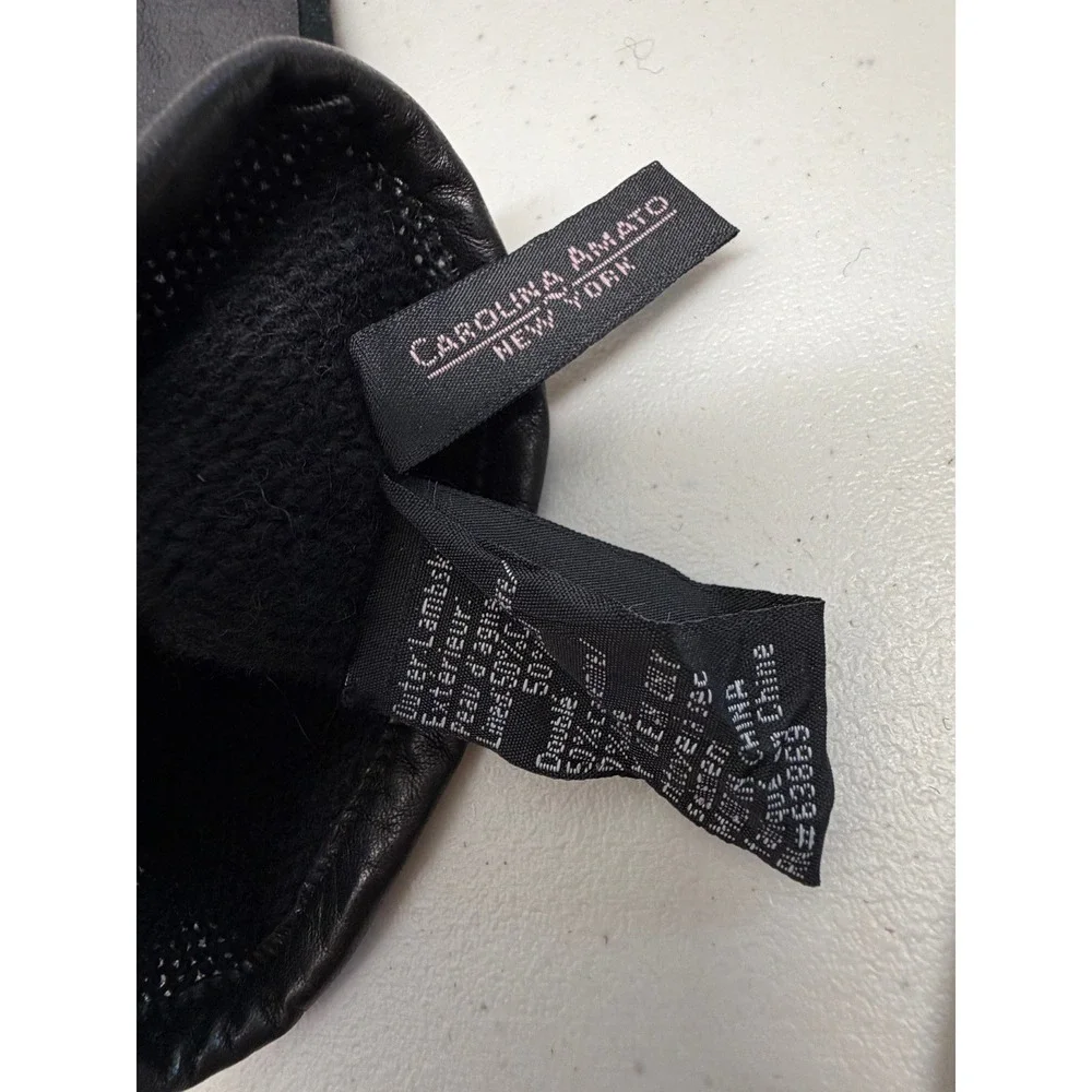 Carolina Amato Black Lambskin Leather Cashmere Wool Fingerless Buckle Gloves